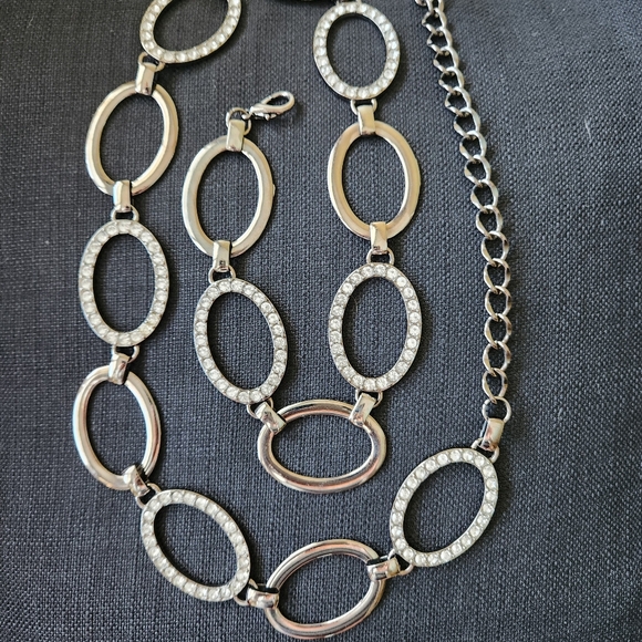 Vintage Silver Oval Crystal Coastal Cowgirl Chain Belt - Picture 5 of 8